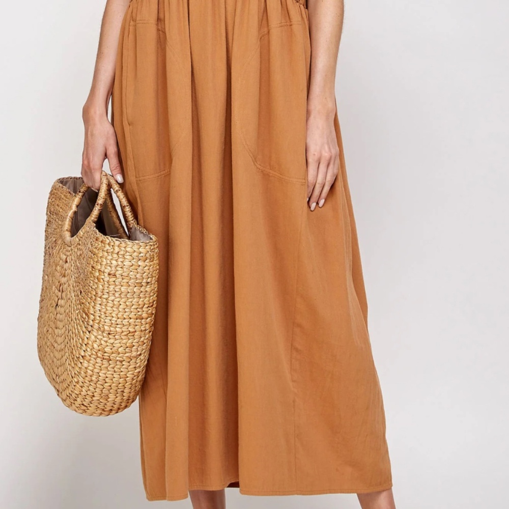 🔥A MENTE Drop Sleeve Front Shirred Mid Dress, Clay🔥 - Picture 6 of 6